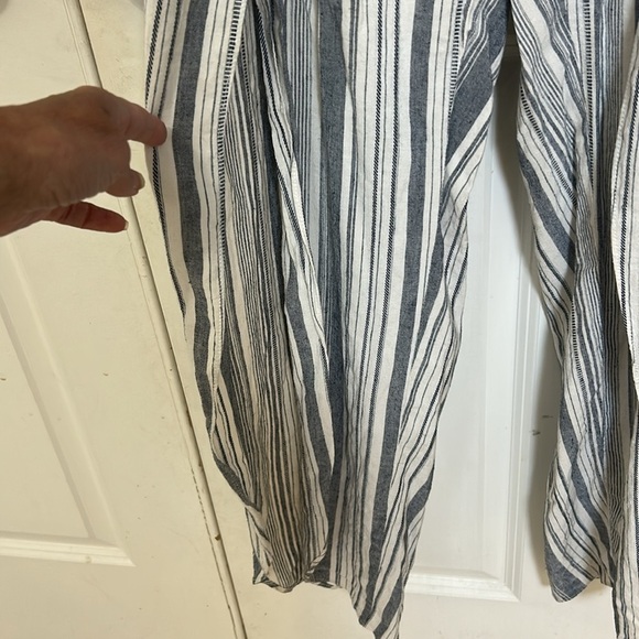 Anthropologie DREW Wide Split Leg Strapless Striped Romper Size XS cream blue - Picture 3 of 8